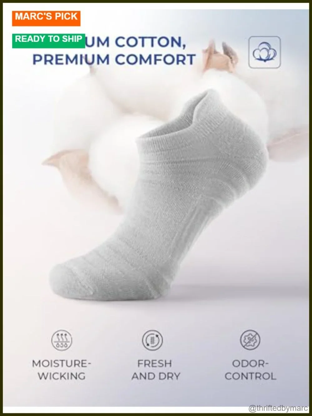 6 Pack Athletic Running Ankle Socks, Cotton Low Cut Cushioned Anti-Blister Tab
